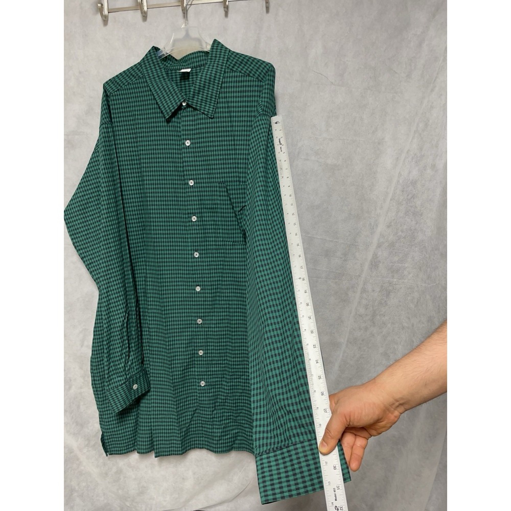 Men's Shirt 5XLT‎ 5XL Tall Green Gingham Check Linen Button Up Academia Vacation - Picture 4 of 8